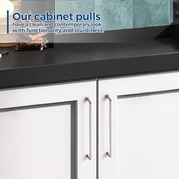 JOY DECOR Cabinet Pulls – 8-3/4 Inch Hole Center, Brushed Nickel, 5 Pack, Zinc Alloy Cabinet Handles for Drawers & Cupboard – Vintage Style Hardware for Kitchen, Bathroom, Dresser, Furniture Makeover