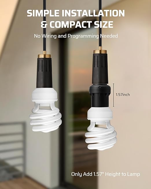 DEWENWILS Light Sensor Socket, E26 E27 Dusk to Dawn Sensor Socket, Light Bulb Socket for Light Fixtures, Compatible with Incandescent/CFL/LED/Halogen Bulbs, Black, 2 Pack