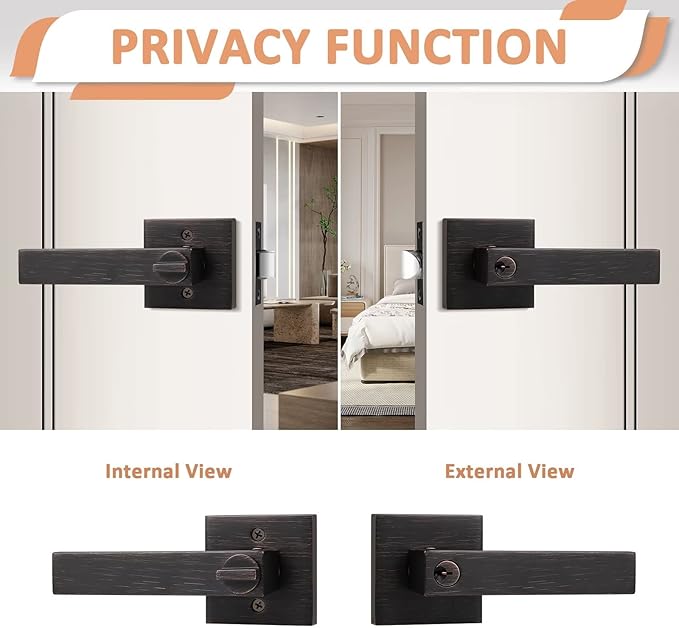 Probrico 3 Pack Oil Rubbed Bronze Entry Door Lever with Lock, One Keyway Entrance Door Locksets for Front Door (Three Same Keys), Exterior Square Door Lock Interior Bedroom Entrance Door Knob