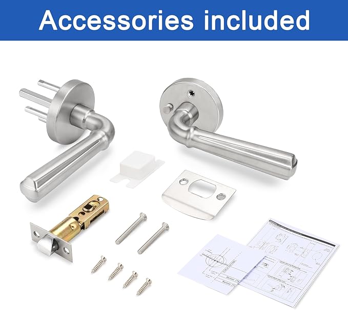 Orger 6 Pack Satin Nickel Privacy Door Lever Interior Door Handle with Lock, Keyless Bed Bath Door Handle Round Door Lever Reversible for Left & Right, Modern Privacy Door Lock Stainless Steel