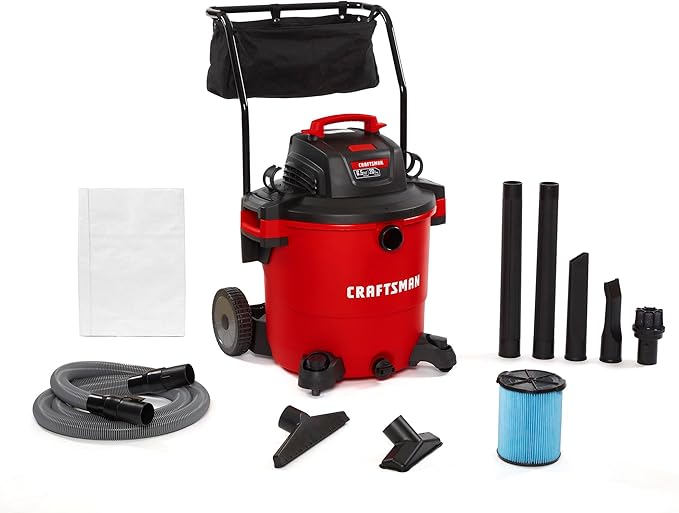 CRAFTSMAN CMXEVBE17656 20 Gallon 6.5 Peak HP Wet/Dry Shop Vac with Cart, Heavy-Duty Shop Vacuum Wet and Dry with Fine Dust Filter, Dust Bag, Hose and Attachments for Shop, Garage, Jobsite Cleaning