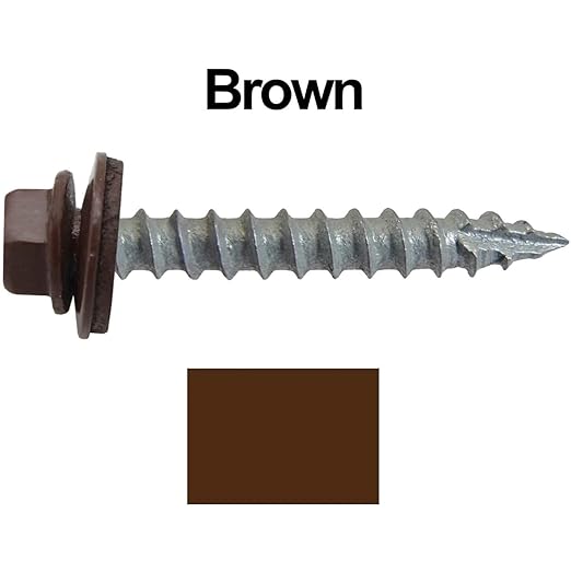 #14 Metal ROOFING SCREWS: (250) Screws x 1-1/2" BROWN Hex Washer Head Sheet Metal Roof Screw. Self starting/tapping EPDM washer. Colored head for corrugated roofing