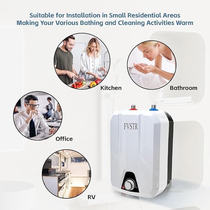 110V-120V 1.5Kw Small Under Sink Tank, 2.16 Gallon Thermal Storage Water Heater, Mini Tankless, Under Sink, Electric RV TR Trailer Kitchen Compact Point of Use