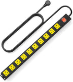 10 Outlet Metal Power Strip with 2100J Surge Protector, Heavy Duty 15FT Extension Cord, Wide Spaced Outlets and Wall Mount for Garage, Workshop, Industrial, Home (15ft)