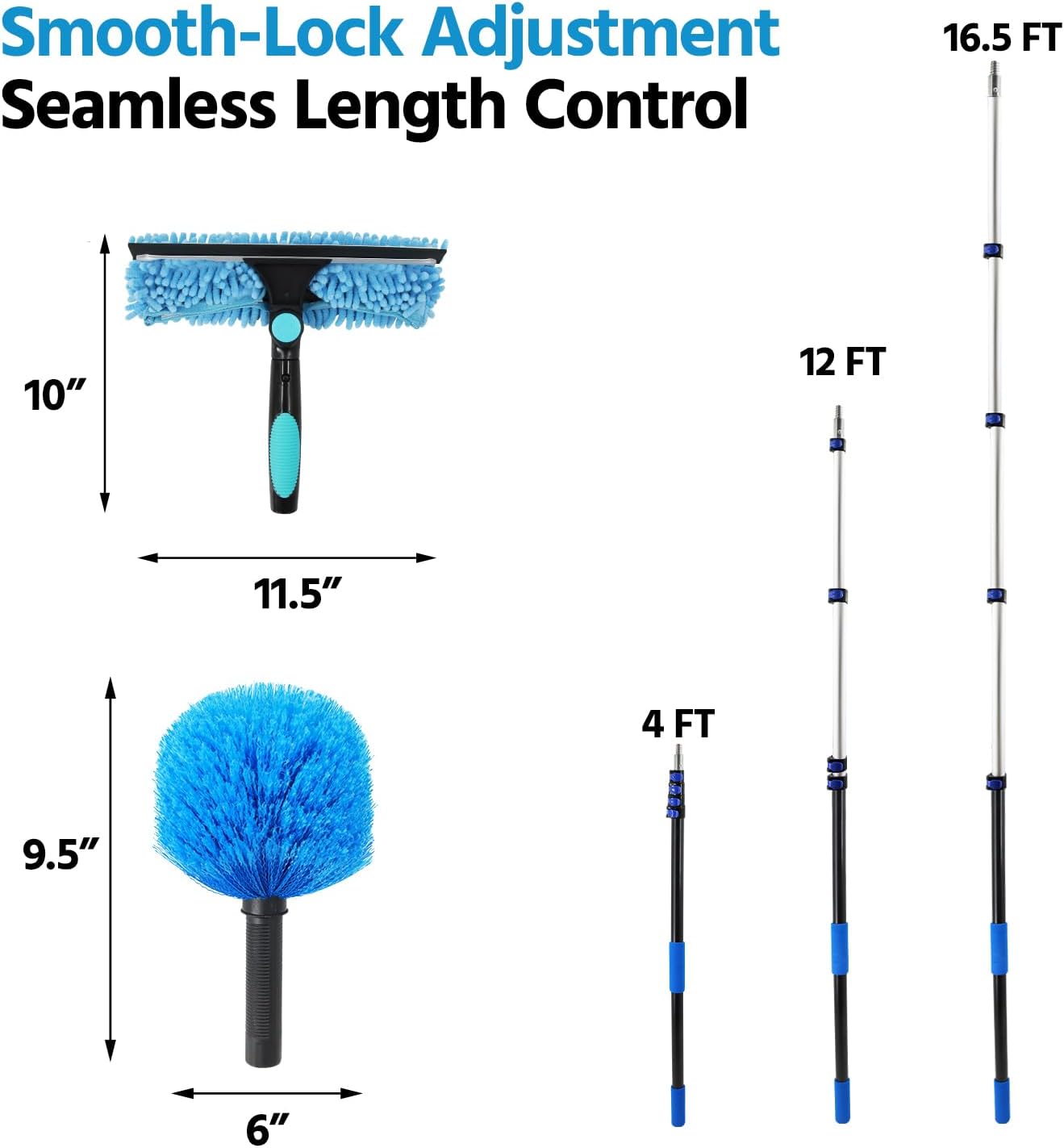 23FT High Reach Window Squeegee & Cobweb Duster with Extension Pole, 2 in 1 Squeegee for Window Cleaning with Lightweight 4-16.5 ft Telescoping Pole, Spider Web Brush with Pole for Outdoor Indoor Car