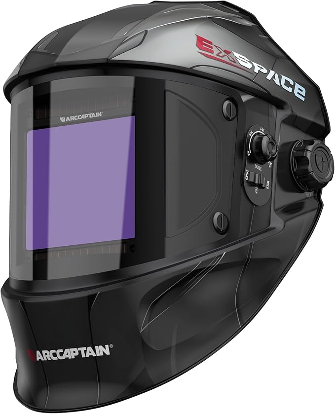 ARCCAPTAIN Large Viewing Screen 3.93"X3.66" Welding Helmet, True Color 1/1/1/1 Solar Power Auto Darkening Welding Hood with 4 Arc Sensor, Wide Shade 4/5-9/9-13 for TIG MIG ARC, Grey