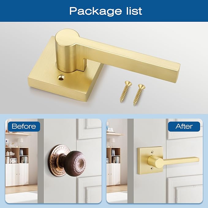 EHOMEWARE 8 Pack Gold Dummy Door Handle, Heavy Duty Single Sided Door Lever, Non Funtional Interior Door Handles for Pull or Push Only