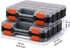 EMENTOL 2PCS Double Side Tool Organizer with Impact Resistant Polymer and Customizable Removable Plastic Dividers, Hardware Box Storage, Excellent for Screws, Nuts, 34-Compartment, Black/Orange