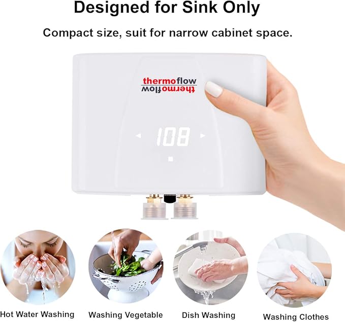 Thermoflow 240V Electric Mini Tankless Water Heater Point of Use On Demand Instant Hot Water Heater for Sinks Wall Mounted, CSA Certified 5.5kW Hard Wired