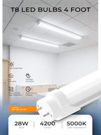 24-Pack T8 LED Bulbs 4 Foot, 28W 4200LM, 5000K Daylight Super Bright, Ballast Bypass G13 Base Type B Dual-End Powered, f32t8 f40t12 led Replacement 4ft