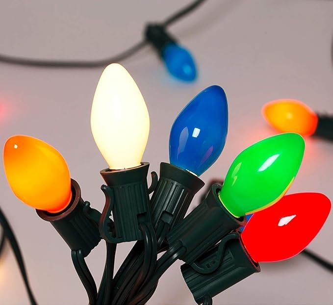Abeja 25 Pack C7 Multicolor Christmas Replacement Bulbs 5w Vintage Ceramic Light Bulbs C7/E12 Candelabra Base Fits C7 Christmas Ornament Indoor Outdoor String Lights
