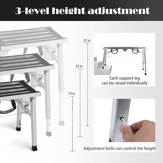 Folding Work Platform Height Adjustment 19-27"(H) Portable Steel Step Ladder Stool for Home, Office, Workshop and Garage, Maximum Load 400lbs