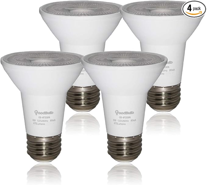 GoodBulb LED PAR20 Light Bulbs | 7 Watt (40 Watt Equivalent) | E26 Base | Warm White 3000K | EcoSmart Lights | High Output 470 Lumens | 4 Pack