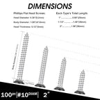 Black Head 100 PCS #10X2" Stainless Steel Phillips Flat Head Wood Screws,Stainless Steel 18-8 A2(304) Screw,Home Screw Kit by QISHENG