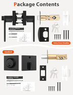 3 Pack Square Keyed Alike Front/Exterior Door Levers with Single Cylinder Deadbolt, Flat Black Entry Door Knob Lock Set with Deadbolt Combination Sets, for Entrance/Front and Office Doors