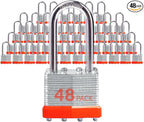 Lock Outdoor Padlocks, Key Lock, Padlocks with Same Key - Laminated Steel Keyed Padlocks with Long Shackle, 48 Pack, for Hasp Latch, Sheds, Fences, Storage Locker, School, Gym