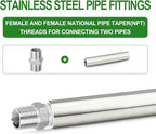 TAISHER 2PCS Stainless Steel Pipe Fittings, 1/4" NPT Female x 1/4" NPT Female Threaded, 4" Length Thickened Nipple Cast Pipe