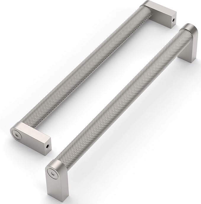 Amerdeco 10 Pack Brushed Satin Nickel knurled Cabinet Pulls 6.3 Inch Hole Centers Kitchen Cabinet Handles Hardware Kitchen Handles for Cabinets Handles ZH0064
