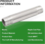 TAISHER 2PCS Stainless Steel Pipe Fittings, 1" NPT x 1" NPT Male Threaded, 4" Length Nipple Cast Pipe