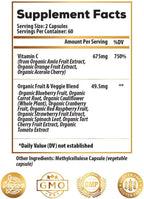 Ideal Infusion Raw Whole Food Vitamin C Complex: Natural Vitamin C Extracted from Organic Oranges and Acerola Cherries with Food Based Bioflavanoids (60 Servings) No Synthetic Ascorbic Acid