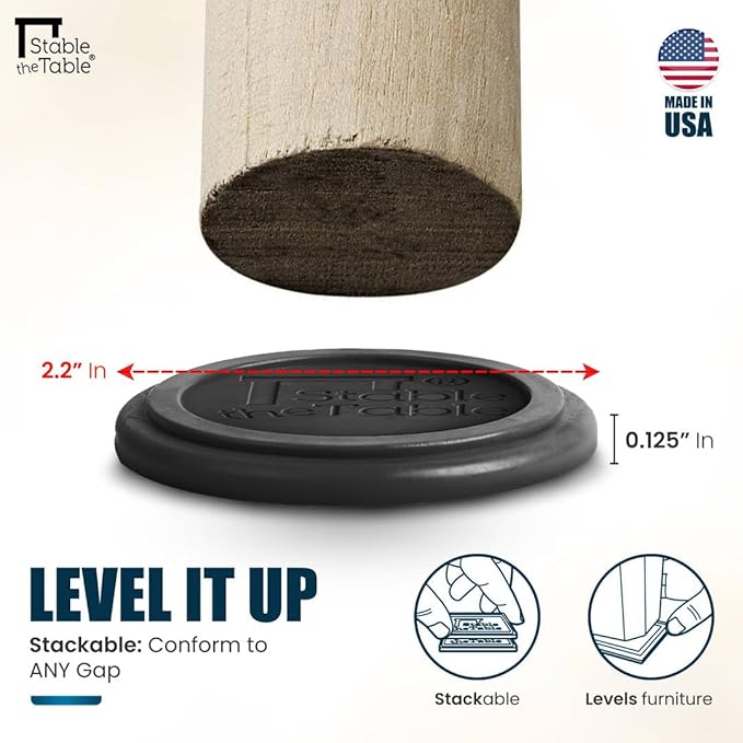 Stable the Table-6 Pack-Grey Round, Furniture Leveler & Riser, Anti-Slip Sofa Gripper for Hardwood Floors, Floor Protector, Stacking Furniture Pad, Bed, Desk, Couch & Table Stabilizer, Made in USA