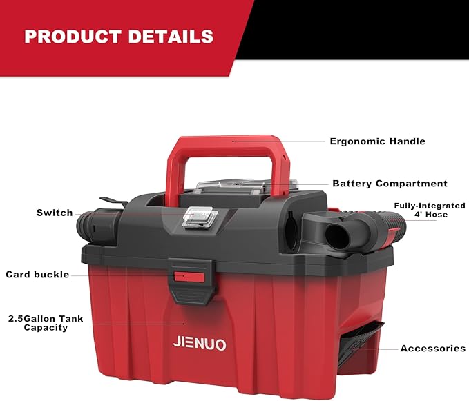 Cordless Shop Vac Wet and Dry, with 20V 4.0Ah Battery and Charger, 2.5 Gallon Shop Wet Dry Vacuum Cleaner with Blower Function, Portable Commercial Vac for Car, Home and Garage