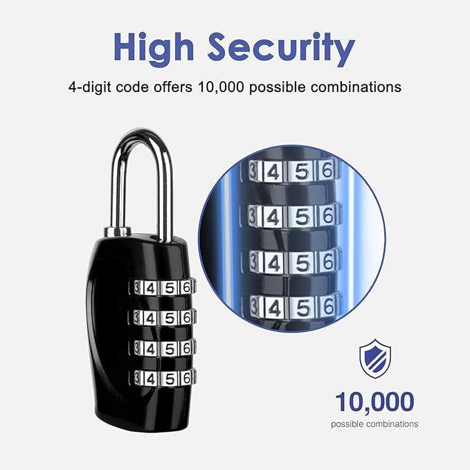 4 Digit Combination Lock Outdoor Padlock for School Gym Locker Outdoor Waterproof Padlock for School Gym Locker, Storage Unit,Garages, Sports Locker, Toolbox, Hasp Storage (2 Pack Black)