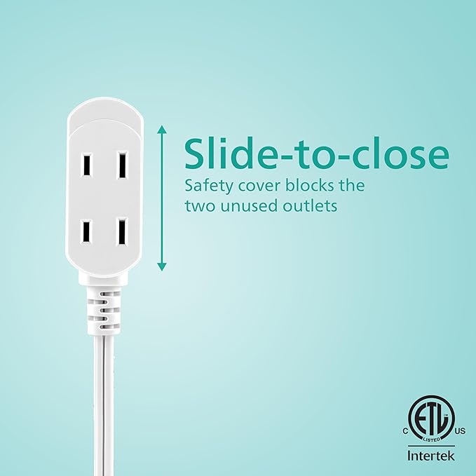 Philips 3-Outlet Flat Plug Extension Cord - 6 Ft, Indoor Use, Safety Slide, 2 Prong White, ETL Listed SPS3613W/37 (Pack of 12)