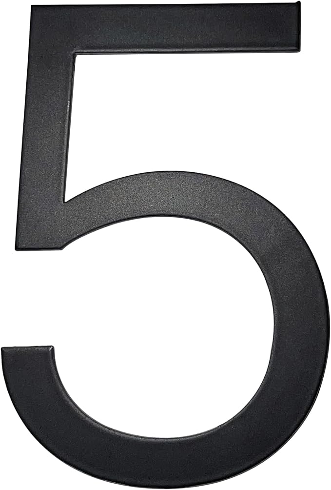 Adoorn 4 Inch Mailbox Numbers - Number 5, Black Color, Each Sold Individually, Premium Metal Self Stick Address Numbers, Weatherproof Mailbox Numbers for Outside