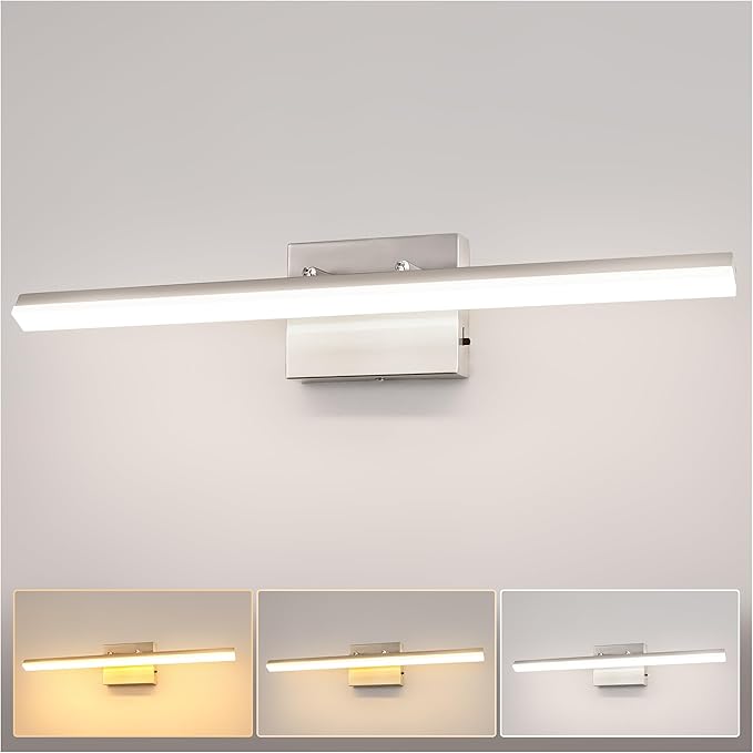 L LOHAS LED 23.6-Inch Bathroom Vanity Light Bar Over Mirror, Brushed Nickel Modern Bathroom Light Fixtures, 3CCT Adjustable LED Vanity Lights for Living Room Wall