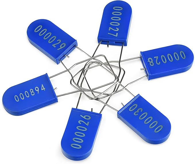 500PCS Plastic Padlock Security Seals Metal Wire Padlocks Electric Meter Lockout Tags Disposable Anti-Tamper Lock Numbered Anti Tamper Tags Blue