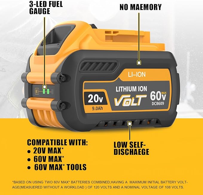 2Pack 9.0Ah Replacement for Dewalt 20V 60V Flexvolt Battery Lithium Compatible with Dewalt 20 60 Volt Max Battery DCB609 DCB606 DCB612 DCB200 DCB201 DCB203 DCB204 DCB206 DCB207 DCB209 Power Tools