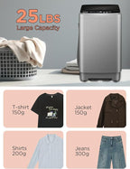 25 lbs Washing Machines with 10 Program 8 Water Level, Full Automatic Washer with Drain Pump & LED Display for Home, Apartment, Dorm, Grey