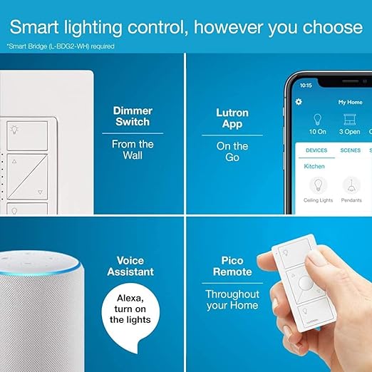 Lutron Caseta Original Smart Dimmer Switch (Lutron Smart Hub Required), for LED Lights, 150 Watt, Single-Pole/3-Way, No Neutral Required, PD-6WCL-LA 2-Pack, Light Almond, 2 Pack