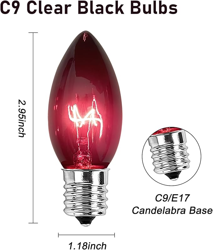 25 Pack Halloween Purple Replacement Bulbs,C9 Glass Incandescent Bulbs for Outdoor String Light, C9/E17 Candelabra Base 7 Watt Great for Night Lights and Holiday Decorations