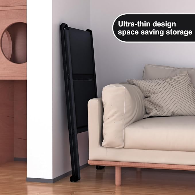 2 Step Ladder,Aluminum Ultra Thin Folding 2 Step Stool,400 Lbs Capacity Heavy Duty with Anti-Slip Sturdy and Wide Tread,Closet Slim Step for Home,Kitchen and Office,Space Saving (Black, 2-Step)