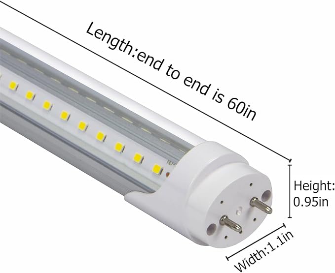 T8 5 Foot LED Tube Lights,45W 4500lm,White 6500K,G13 Bi-Pin Base,60 inches End to End,T12 Fluorescent Tubes Replacement,Ballast Bypass,Dual-Ended Power,Office,Shop,Pack of 10