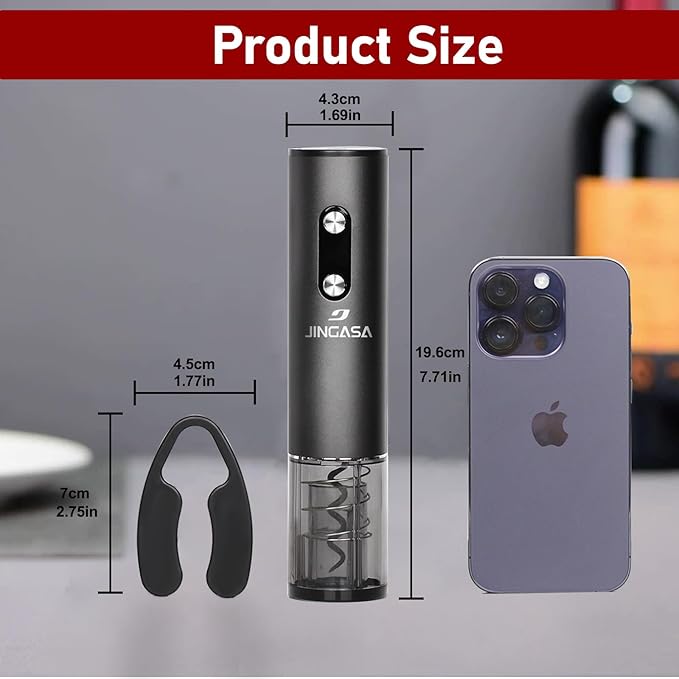 Electric Wine Opener with Automatic Corkscrew & Foil Cutter – Rechargeable Type-C Corkscrew Bottle Opener for Home, Kitchen & Party, Black,1 Pack