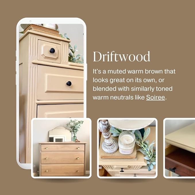 Country Chic All-in-One Chalk Paint for Furniture, Cabinets, Home Decor, Eco-Friendly, Matte Finish, Built-In Primer & Top Coat for Wood, Metal - Driftwood (Brown) - Pint 16 oz (475 ml)