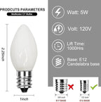 Abeja C7 Ceramic White Replacement Bulbs, 25 Pack C7 White Replacement Bulbs, 5W Vintage Bulbs for Outdoor Indoor Patio Christmas Decoration-E12 Candelabra Base