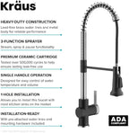 KRAUS Britt Commercial Style Single Handle Pull Down Kitchen Faucet in Spot-Free Stainless Steel/Matte Black, KPF-1691SFSMB