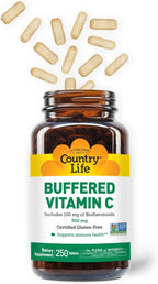 Country Life Vitamin C Buffered with Bioflavonoids, 500mg, 250 Tablets, Certified Gluten Free, Certified Vegan