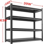 Metal Garage Storage Shelves Heavy Duty Shelving Unit 4 Tier Steel Adjustable Organizing Shelves 2500 LBS Capacity Industrial Shelving Ideal for Garage Tote Pantry Basement Outdoor, 63”Hx39”Wx16”D