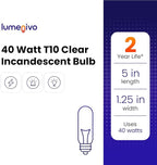 lumenivo Piano Light Bulb 40 watt 120 Volts 一 40T10/CL Light Bulb Display Replacement 一 T10 Bulb Medium Base (E26) 一 280 Lumen Clear Incandescent Bulb for Illuminated Display Units 一 1 Pack