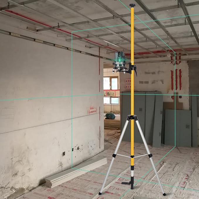 Laser Level Pole with Tripod, Telescoping Laser Level Tripod, 13.8 Ft./4.2M with 1/4-Inch by 20-Inch Laser Mount for Rotary and Line Laser Level, 5/8"-11 Adapter Nut Included