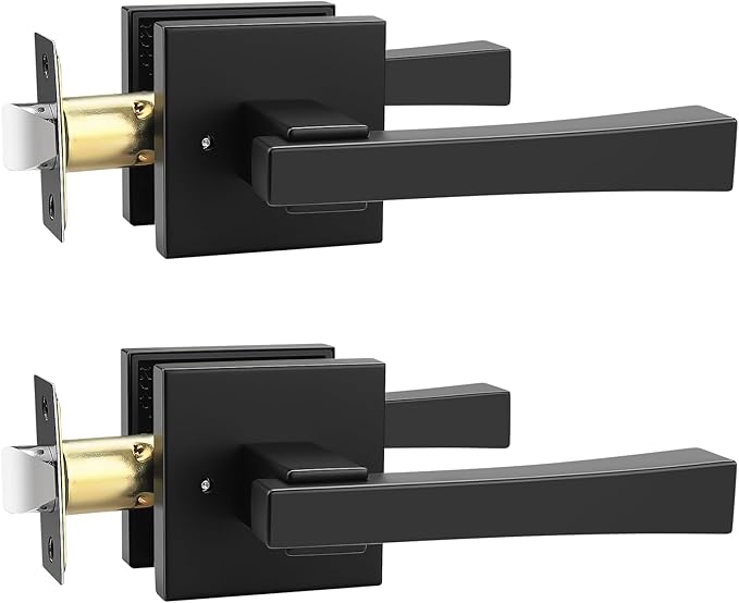 knobelite 2 Pack Privacy Door Handle,Keyless Matte Black Interior Door Knob,Heavy Duty Door Lever Hardware for Bedroom/Bathroom,Reversible for Left & Right
