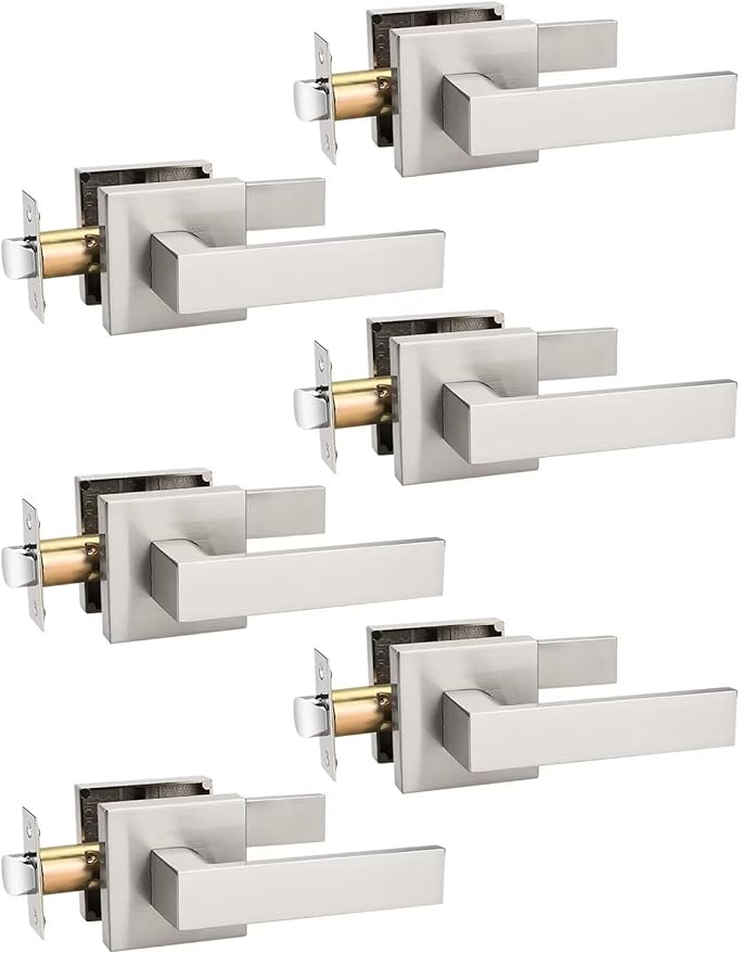 6 Pack Brushed Nickel Passage Door Levers Interior Door Handles, Heavy Duty Closet Hallway Door Handle Sets