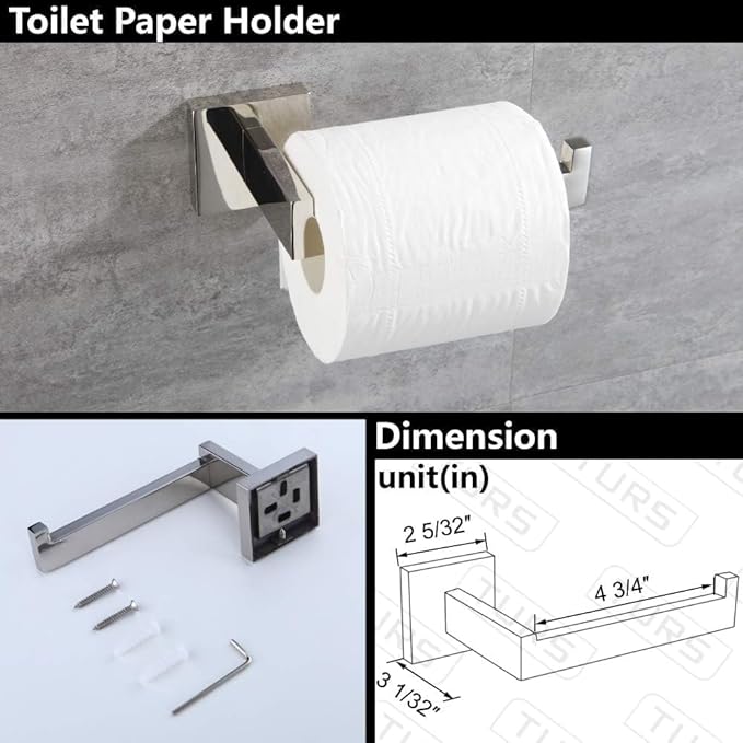 TURS 5-Piece Bathroom Hardware Set Polished Towel Bar Sets Include 23.4 Inch Towel Rail Hand Towel Bar Tissue Holder and 2 Towel Hooks, Stainless Steel Wall Mounted Towel Racks for Bathroom