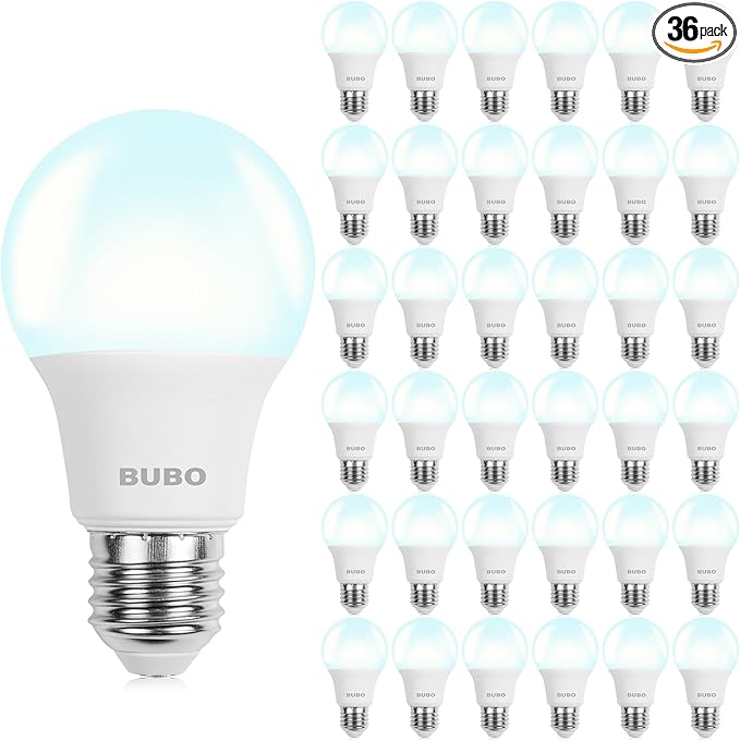 BUBO 36 Pack A19 LED Light Bulbs, 40 Watt Equivalent LED Bulbs, Daylight 5000K, 550 Lumens, E26 Standard Base, Non-Dimmable, 5W Daylight LED Bulbs for Bedroom Living Room Home Office