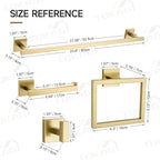TQKAG Brushed Gold Bathroom Hardware Accessories Set 10 Pieces, 23.6" SUS304 Stainless Steel Towel Bar Set Wall Mounted Includes Single Towel Bar, Towel Ring, Toilet Paper Holder, Double Towel Hooks